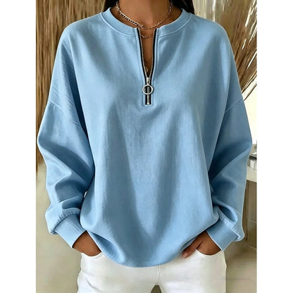 Women's Sweatshirt | Quarter-Zip High-Neck Pullover - Blue
