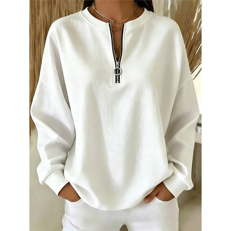 Women's Sweatshirt | Quarter-Zip High-Neck Pullover - White