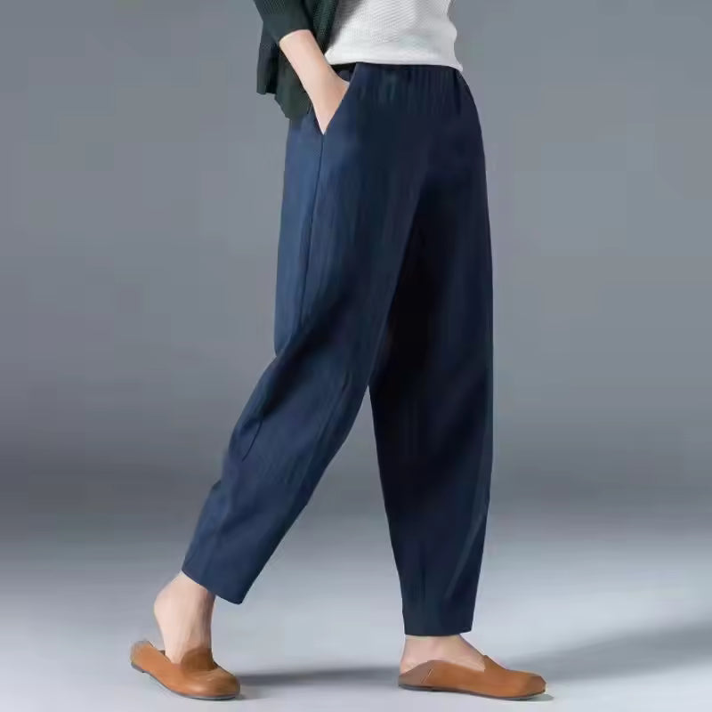 Women's Tapered Trousers | Pants with Pockets - Navy
