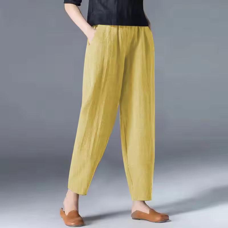 Women's Tapered Trousers | Pants with Pockets - Yellow