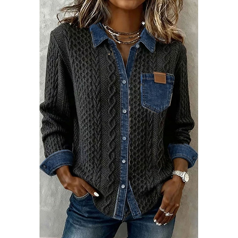 Women's Textured Contrast Shirt | Casual Shirts - Black