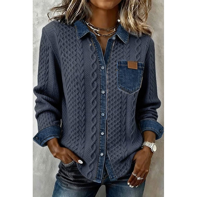 Women's Textured Contrast Shirt | Casual Shirts - Blue