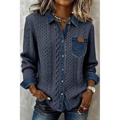 Women's Textured Contrast Shirt | Casual Shirts - Blue