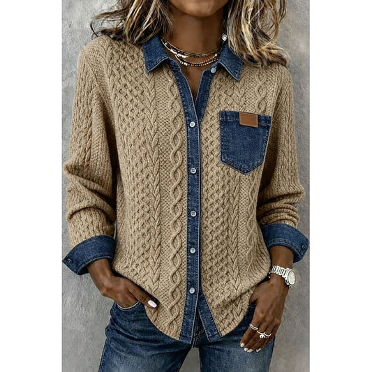 Women's Textured Contrast Shirt | Casual Shirts - Khaki