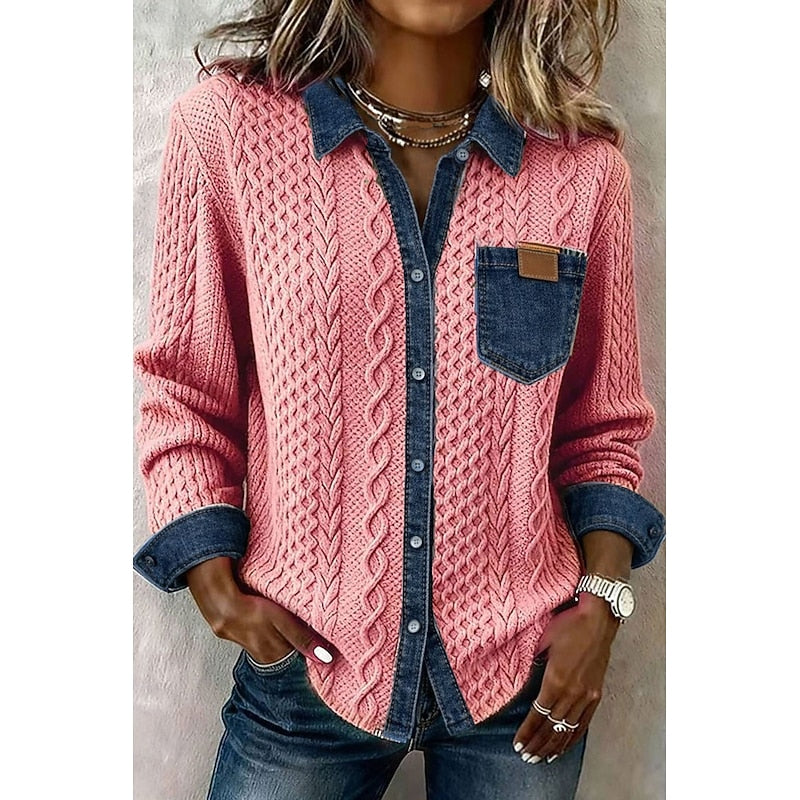 Women's Textured Contrast Shirt | Casual Shirts - Pink