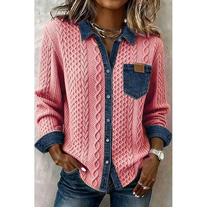 Women's Textured Contrast Shirt | Casual Shirts - Pink