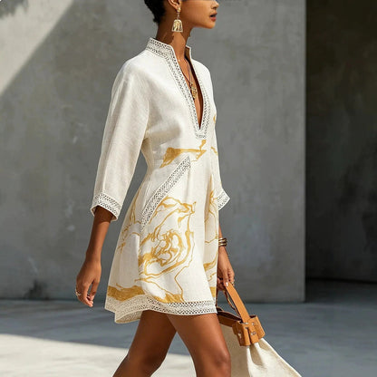 Women's V-Neck Mini Dress | Flowing Print Dress
