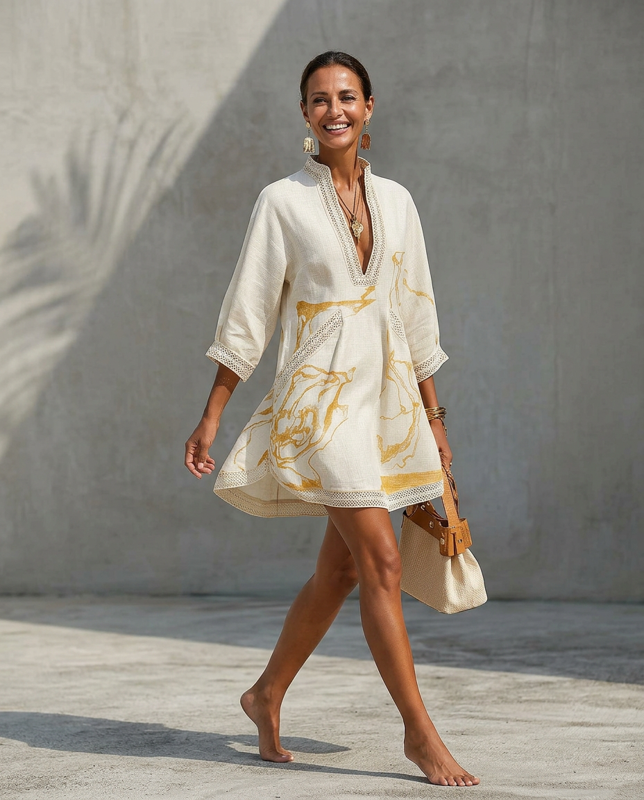 Women's V-Neck Mini Dress | Flowing Print Dress