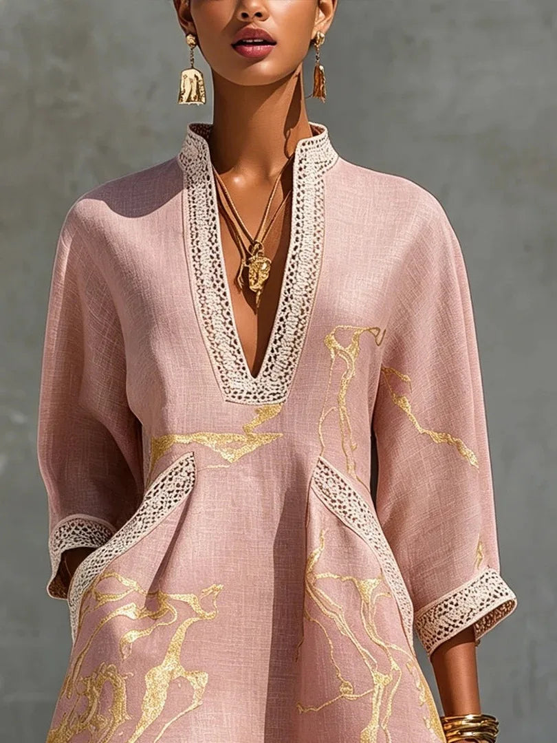 Women's V-Neck Mini Dress | Flowing Print Dress