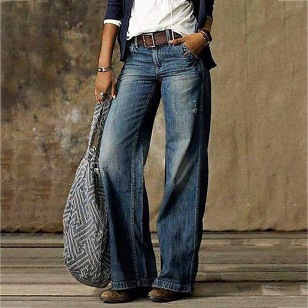 Women's Wide Leg Jeans | Vintage Wash Relaxed Fit - Blue