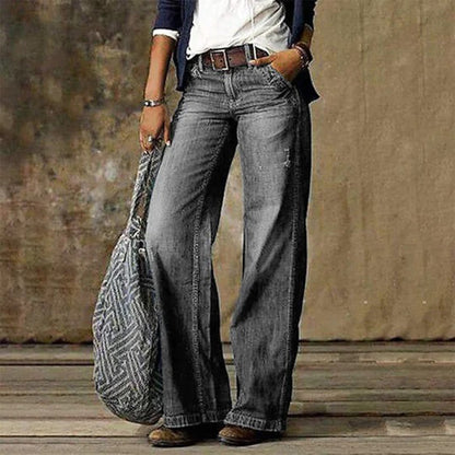 Women's Wide Leg Jeans | Vintage Wash Relaxed Fit - Light Gray